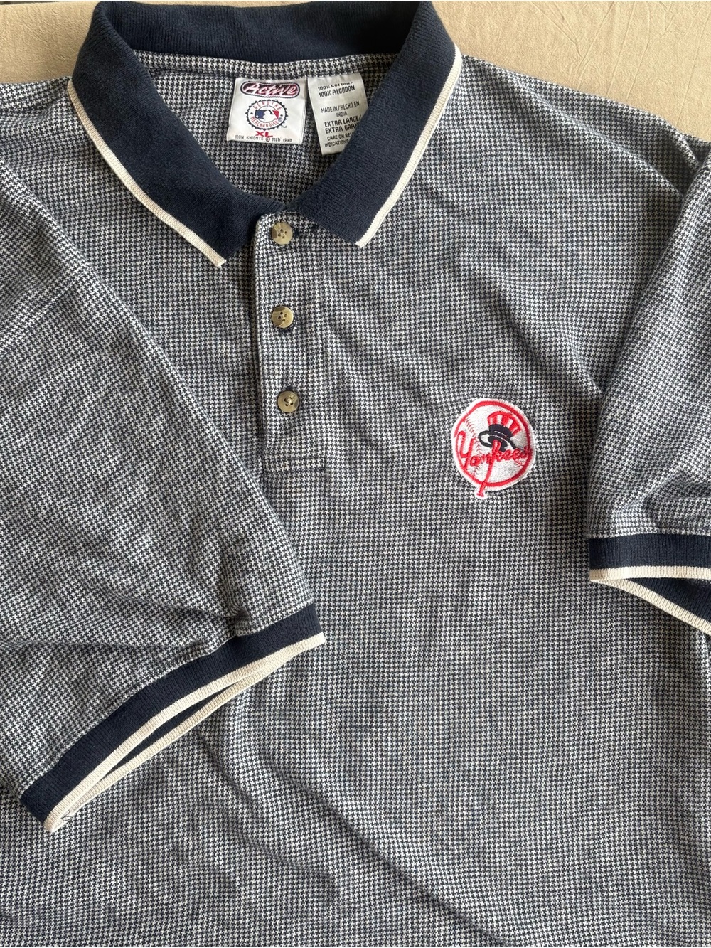 Vintage 90s NY Yankees Houndstooth Polo Shirt XL - Gene Active MLB